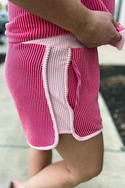 Ribbed Round Neck Top and Shorts Two-Piece Casual Set
