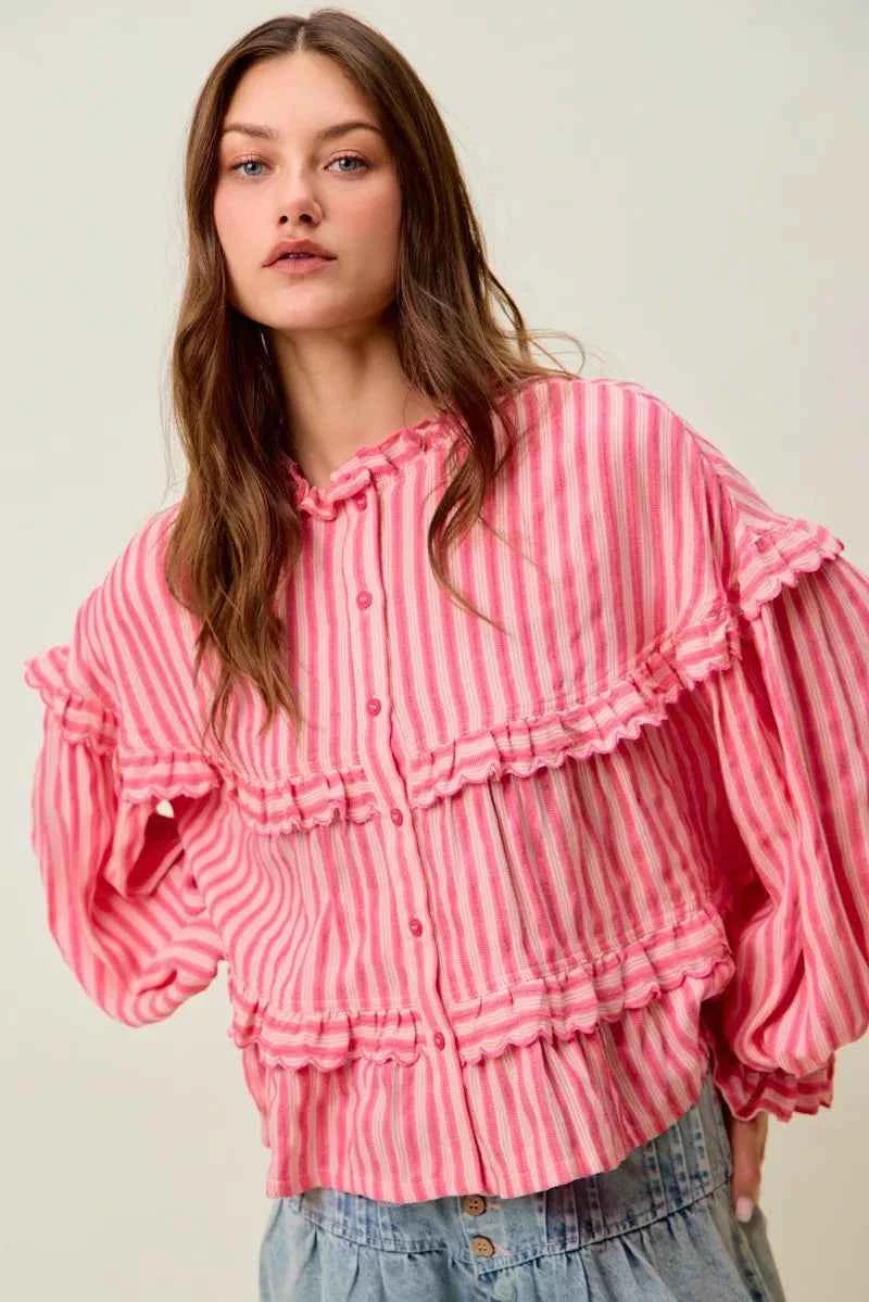SO ME Variegated Stripe Reversible Flowy Boho Blouse