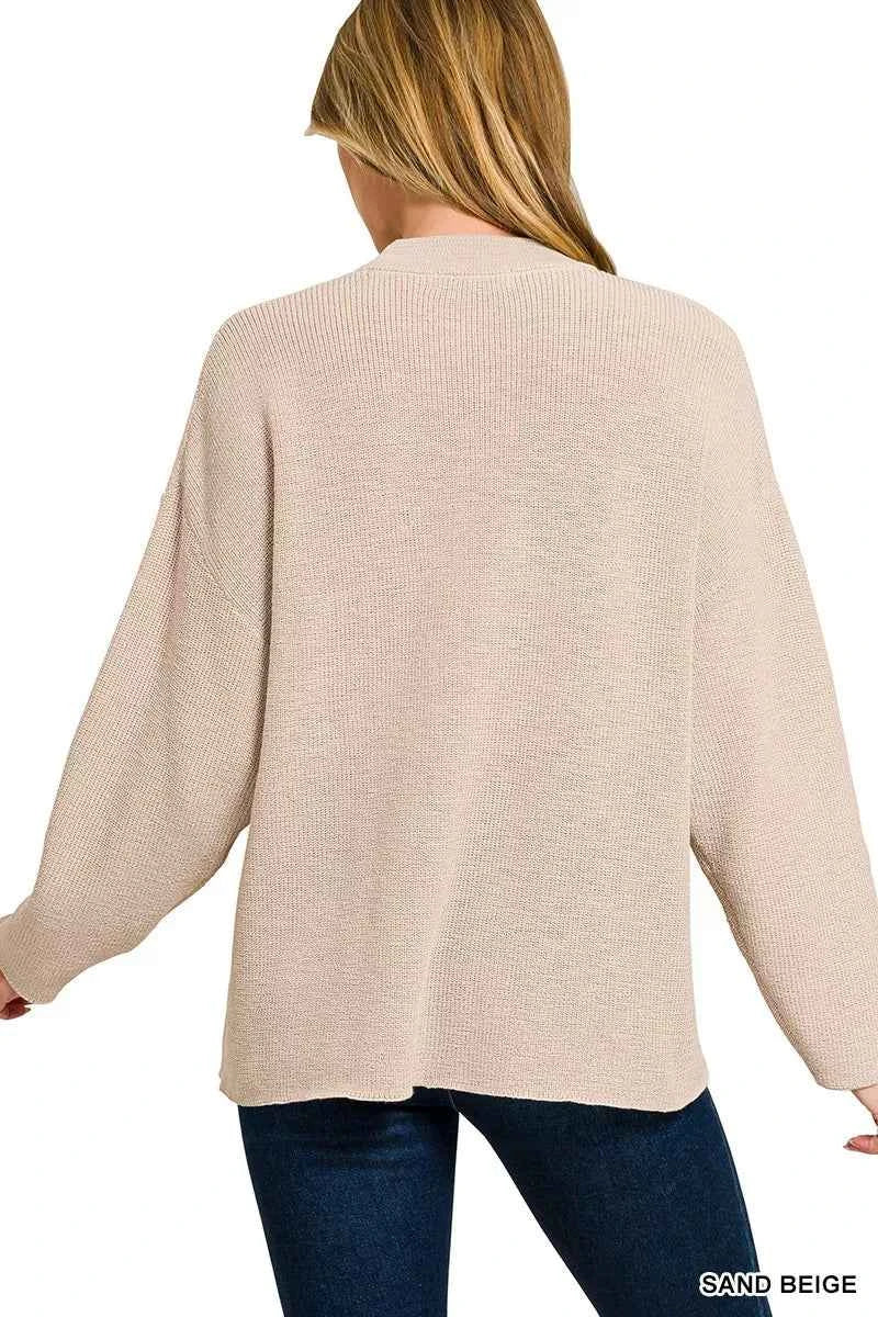 Zenana Round Neck Knit Top and Shorts Sweater Set