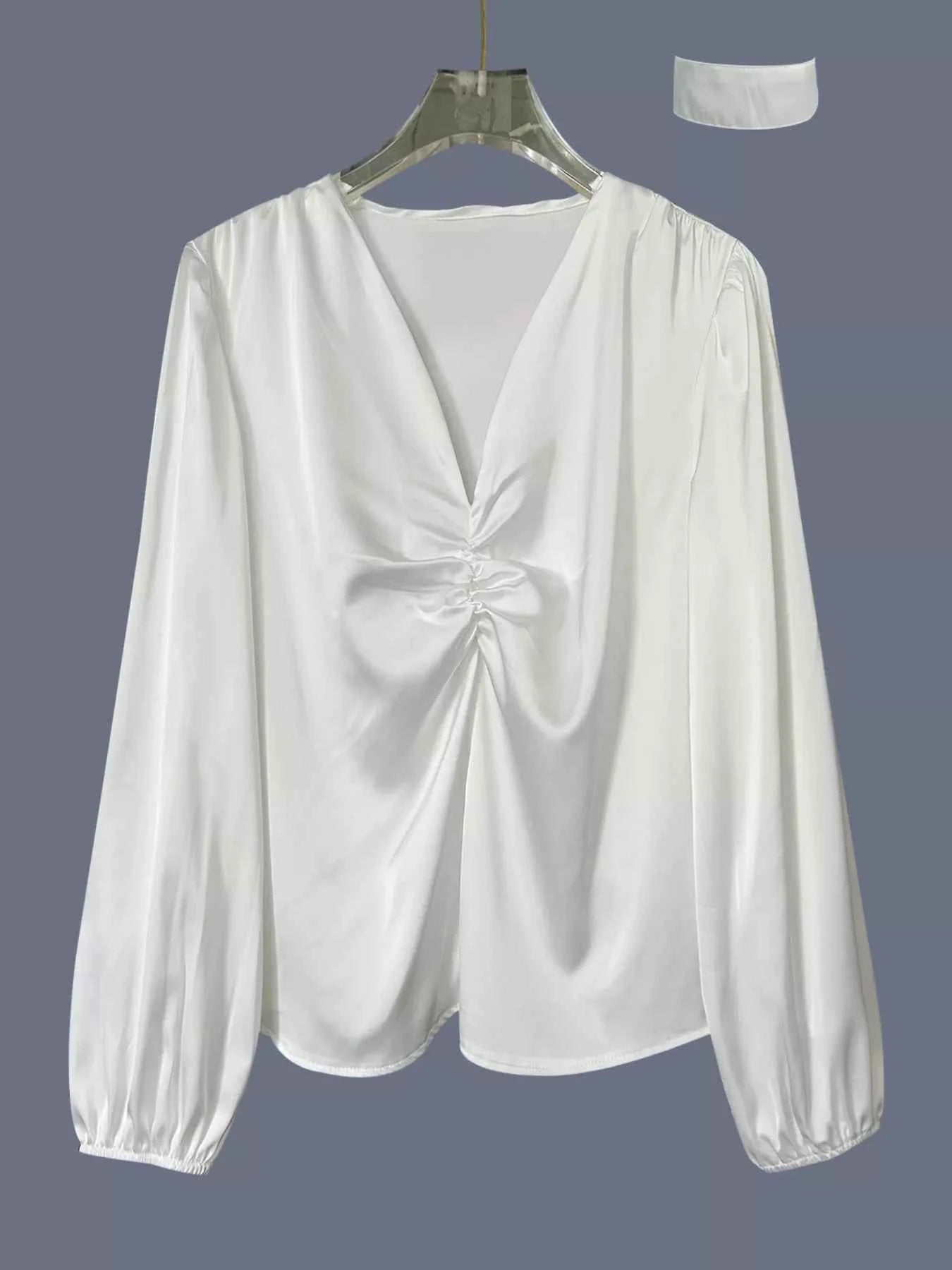 V-Neck Ruched Long Sleeve Blouse