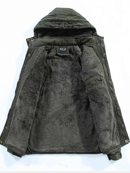 Men's Plus Size Drawstring Zip Up Hooded Jacket