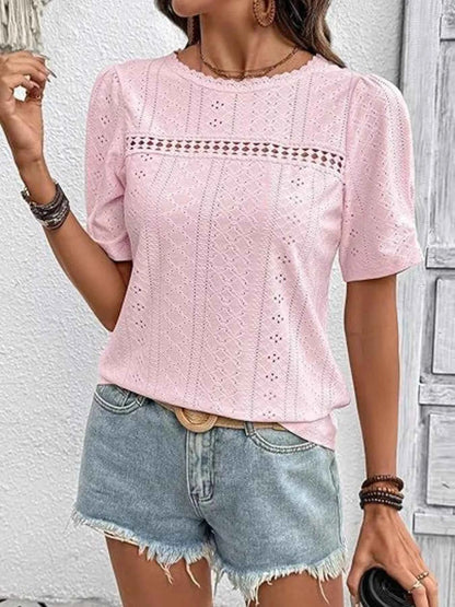 Eyelet Lace Detail Short Sleeve Blouse