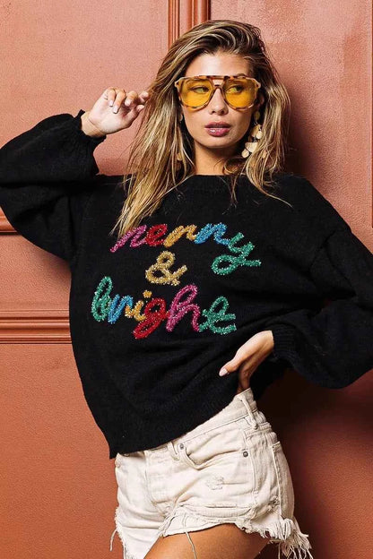 BiBi Tinsel Lettering Christmas Sweater