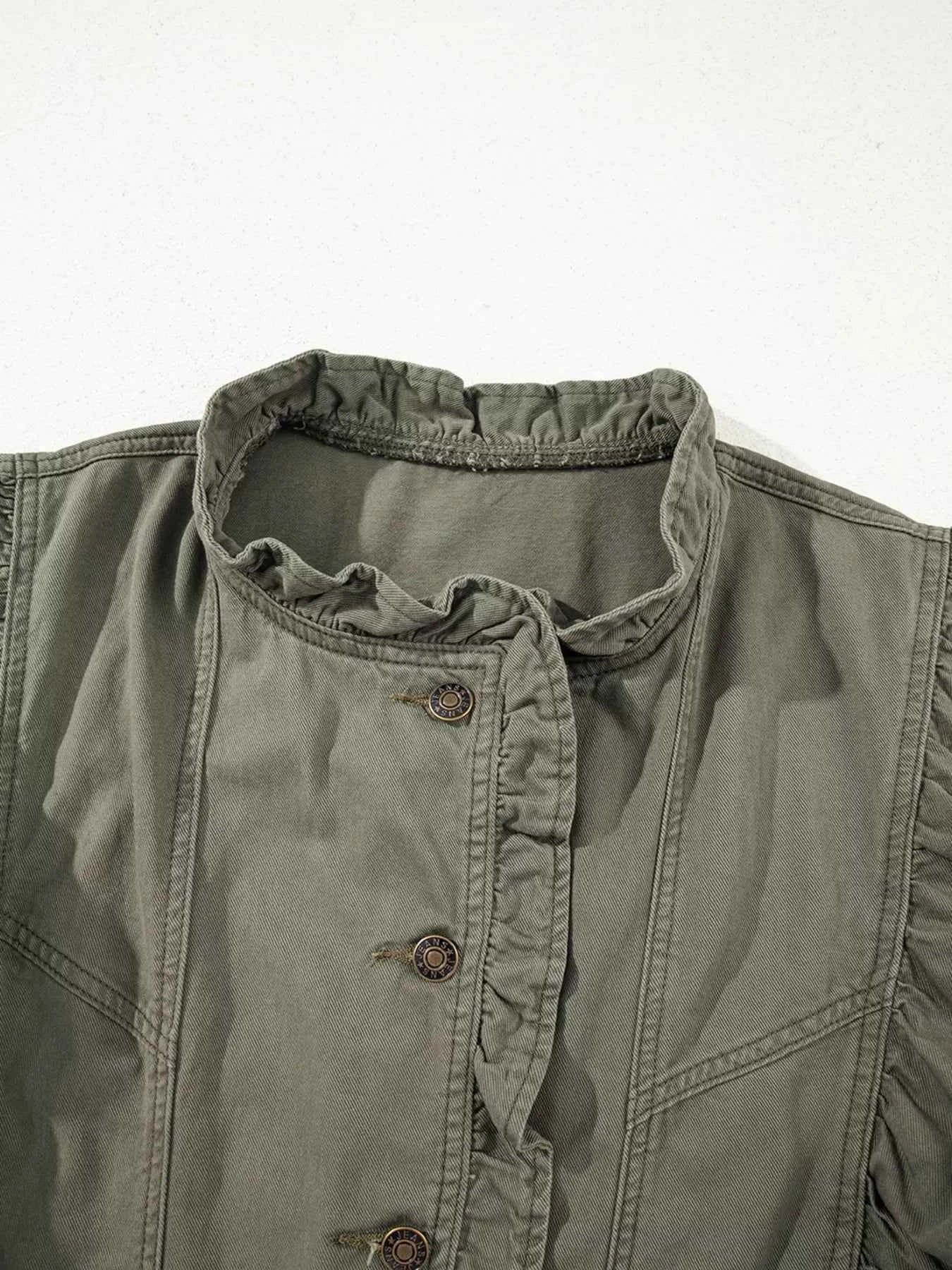 Ruffled Patchwork Denim Jacket Vest