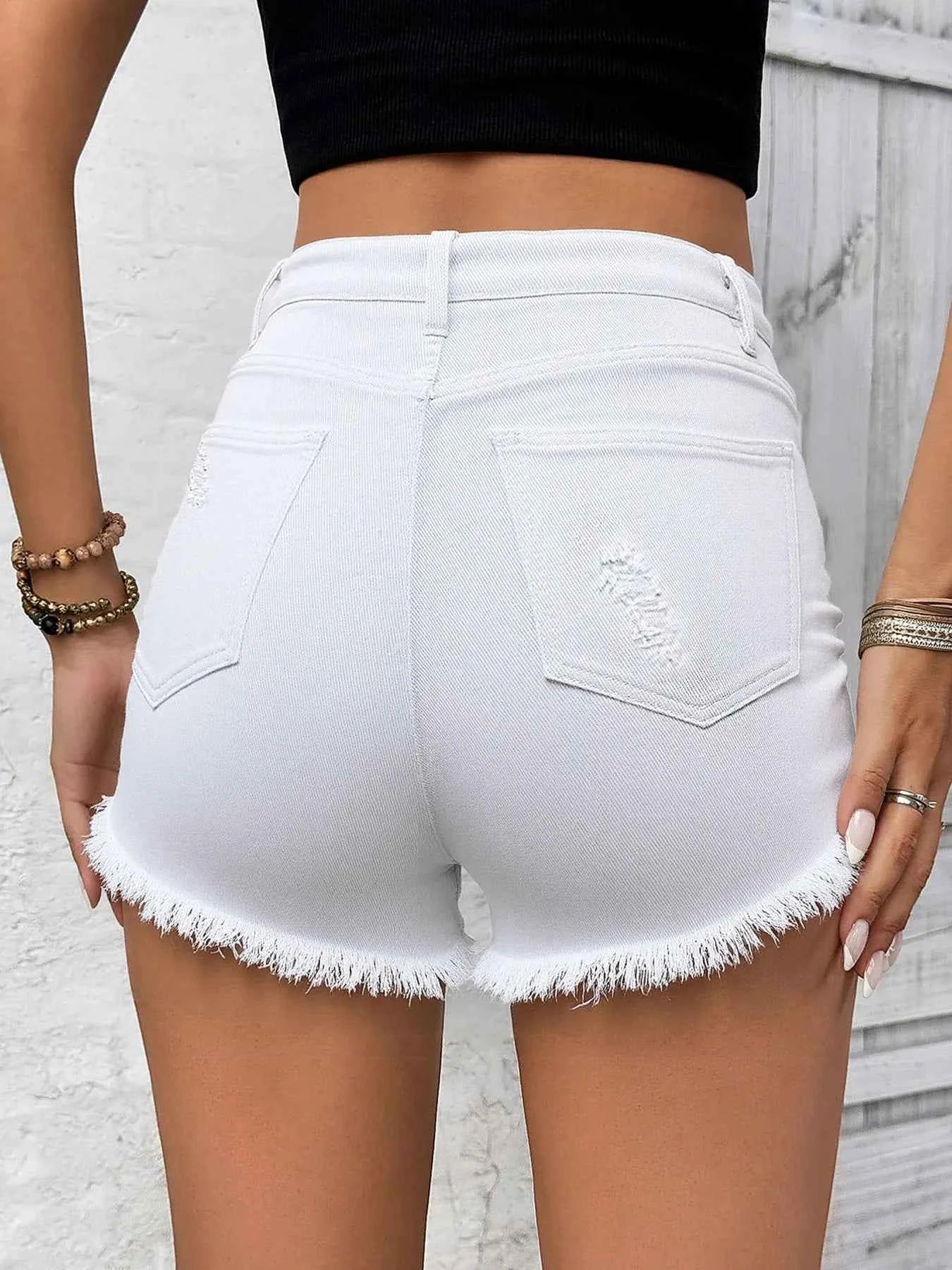 Raw Hem High Waist Denim Shorts