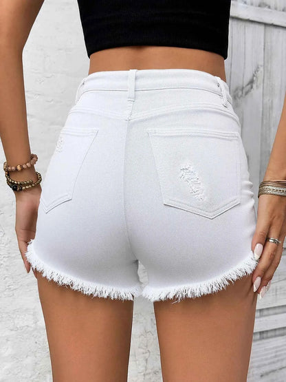 Raw Hem High Waist Denim Shorts