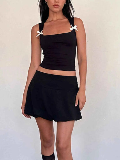 Bow Detail Square Neck Cropped Tank