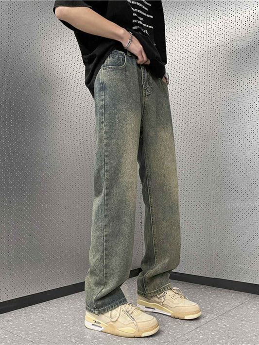 Men's Full Size Vintage Wash Wide Leg Jeans Plus Size