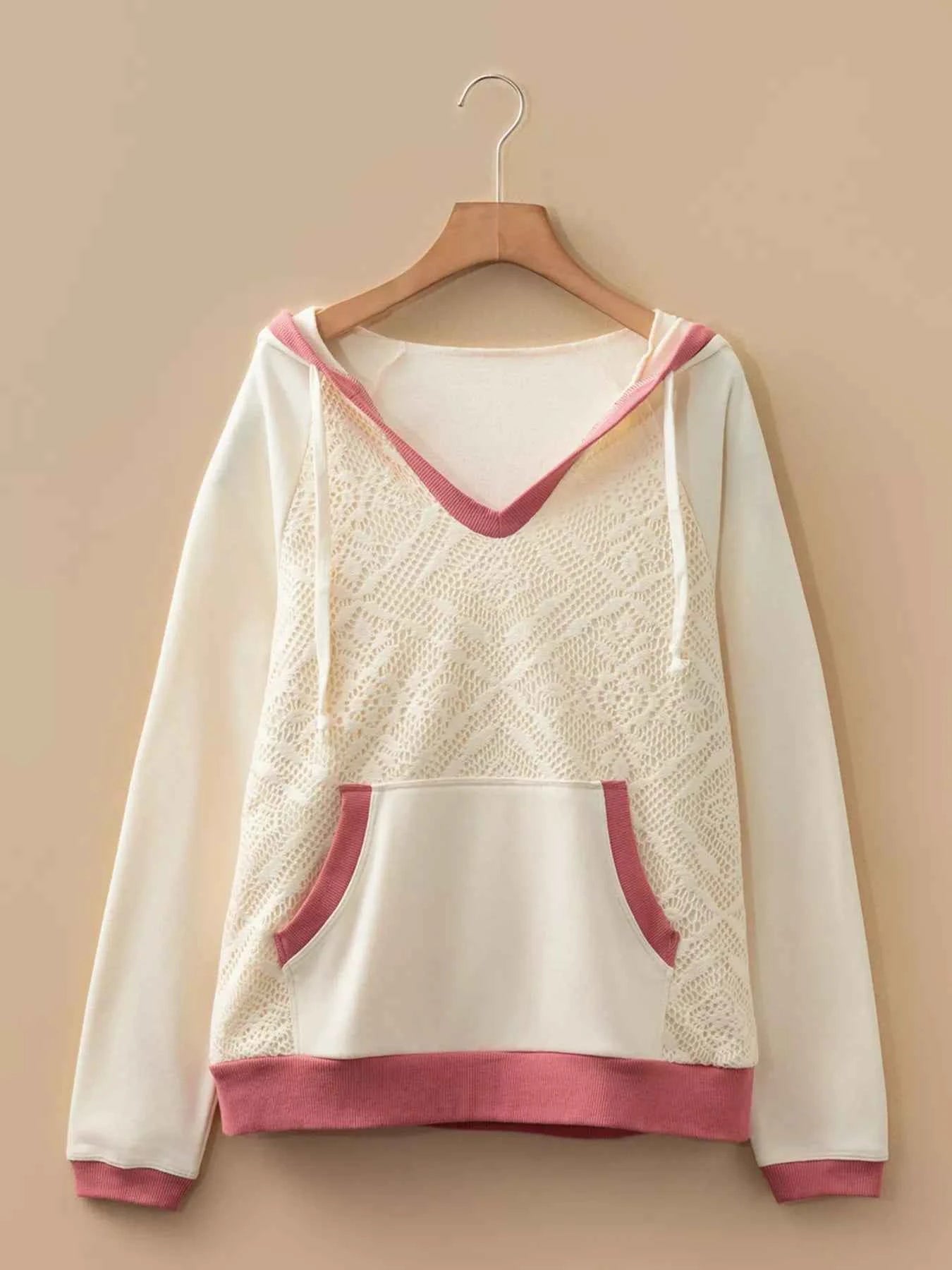 Crochet Panel Kangaroo Pocket Hoodie