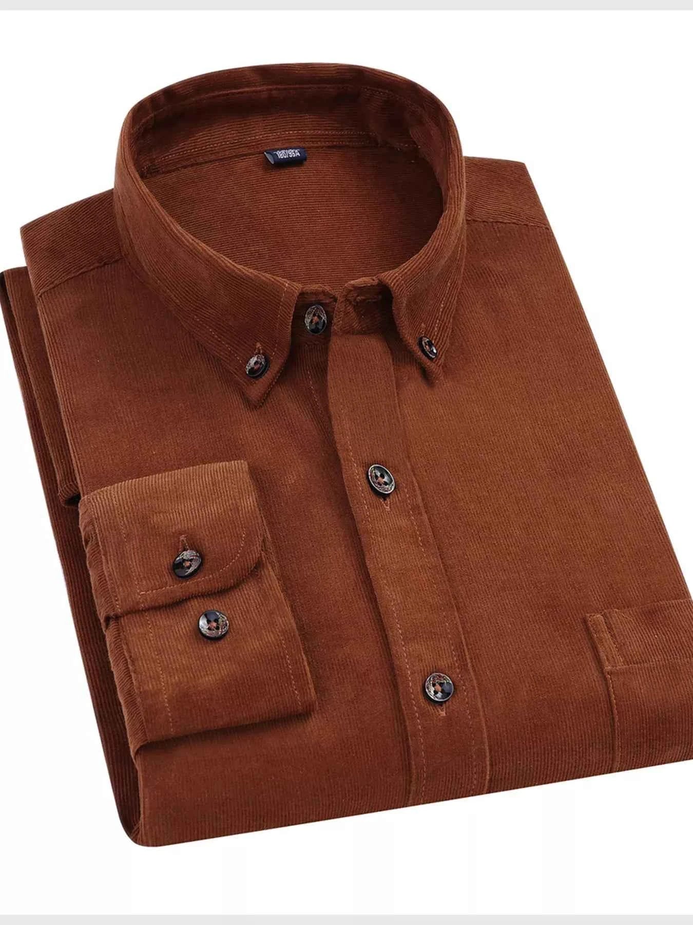 Men's Full Size Corduroy Long Sleeve Button-Down Shirt Plus Size