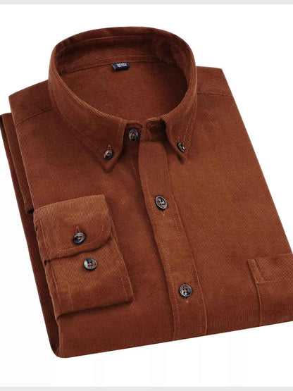 Men's Full Size Corduroy Long Sleeve Button-Down Shirt Plus Size