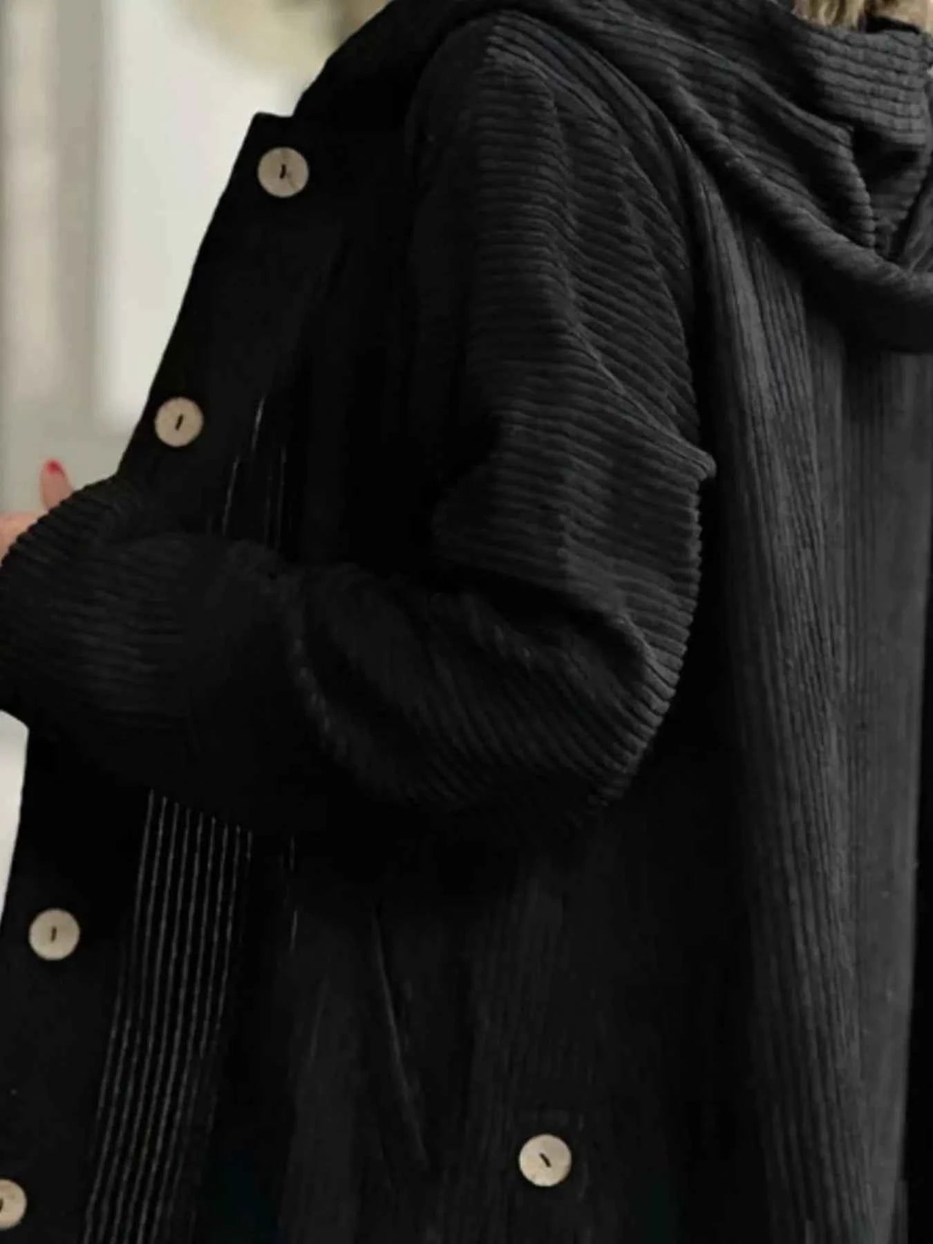 Full Size Corduroy Hooded Button-Up Jacket Plus Size