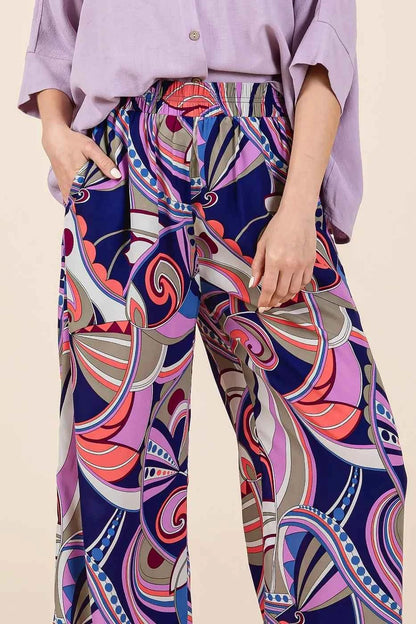 Mittoshop Abstract Print Elastic Waist Wide Leg Pants