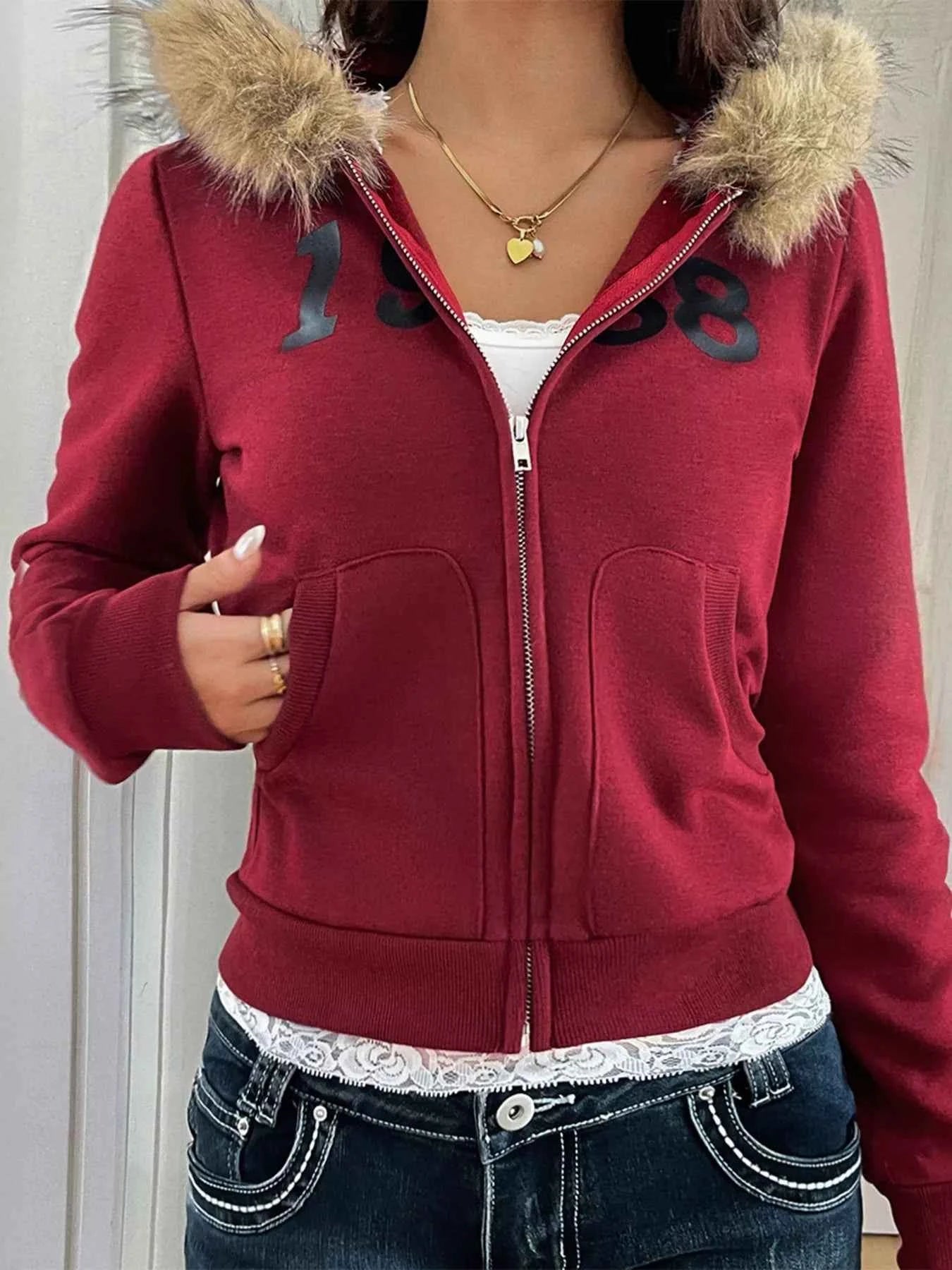 Fur Hooded Zip-Up Jacket