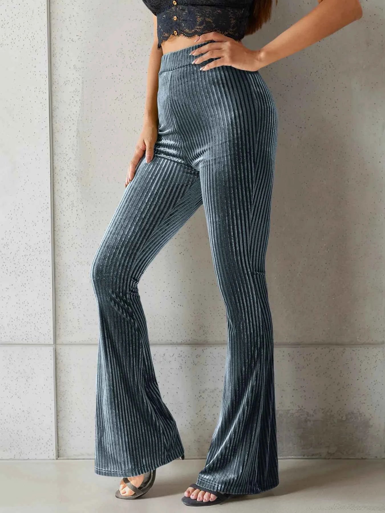 High-Waisted Ribbed Velvet Flare Pants
