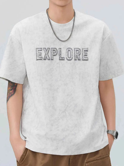 Men's Plus Size Letter Round Neck Short Sleeve T-Shirt