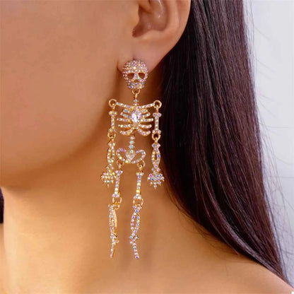 Halloween Skeleton Skull Zircon Drop Earrings