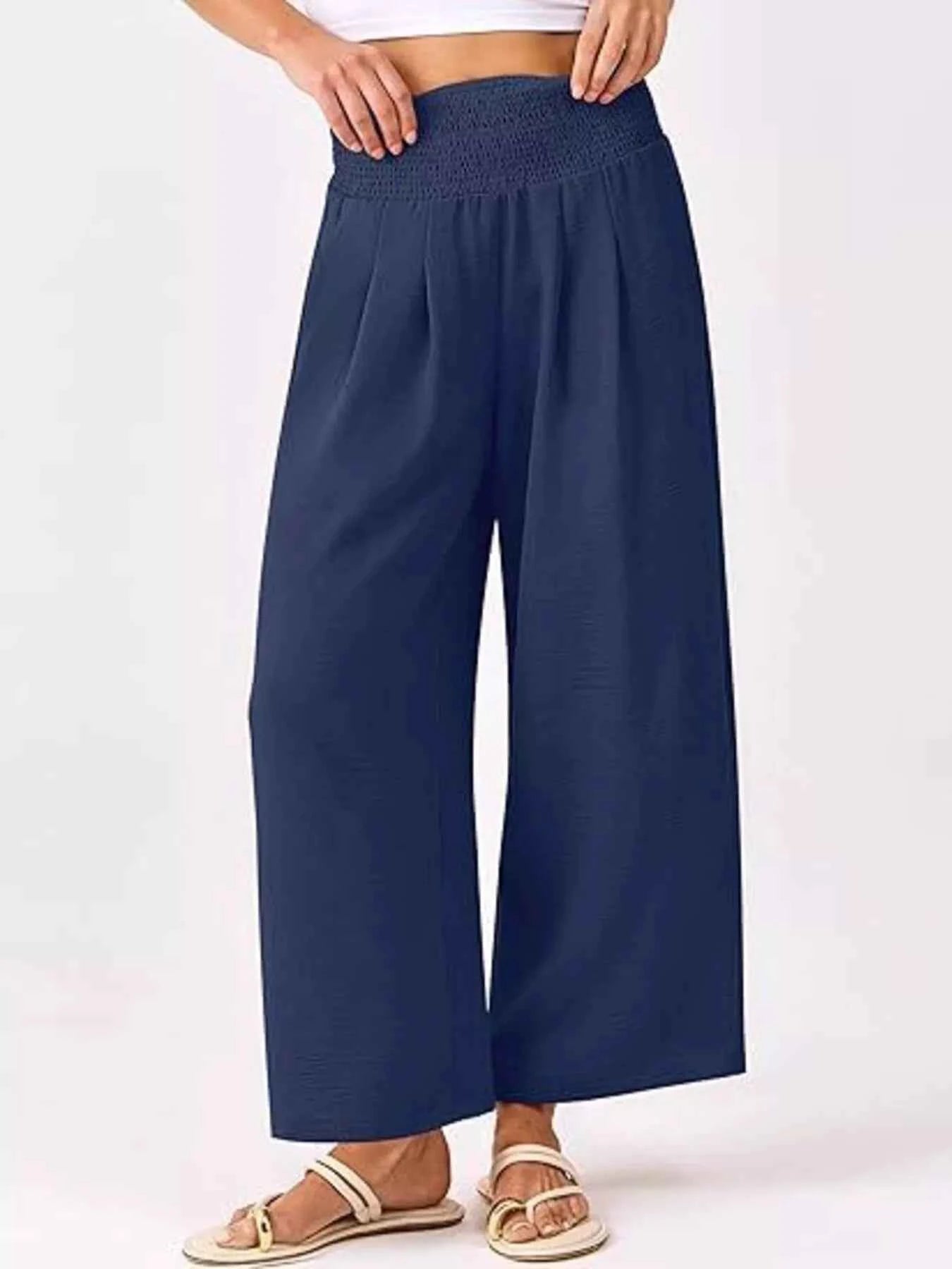 Wide Leg Smocked High Waist Pants