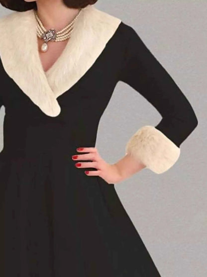 Faux Fur Trim Christmas Dress