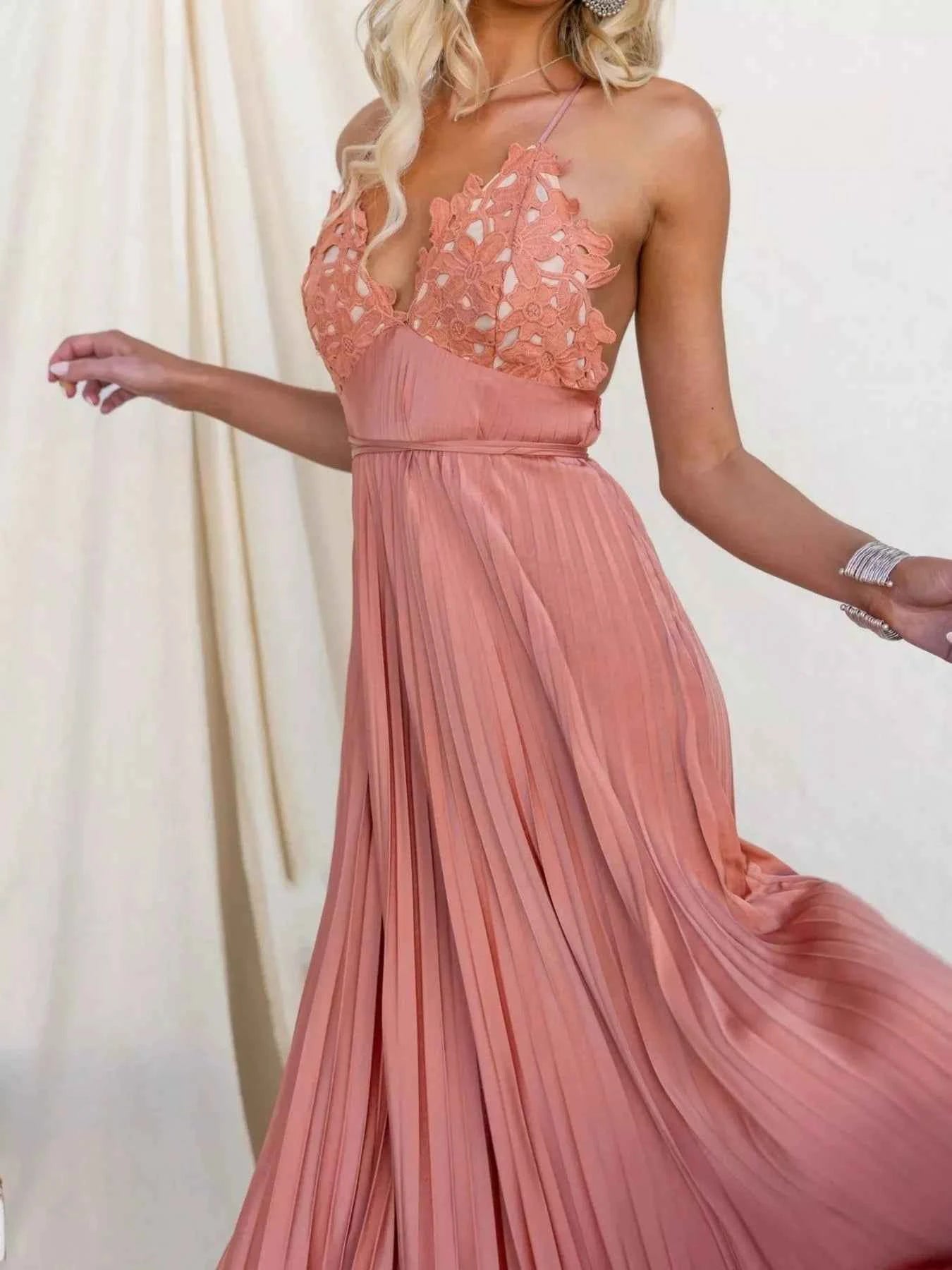Pleated Backless Maxi Cami Dress