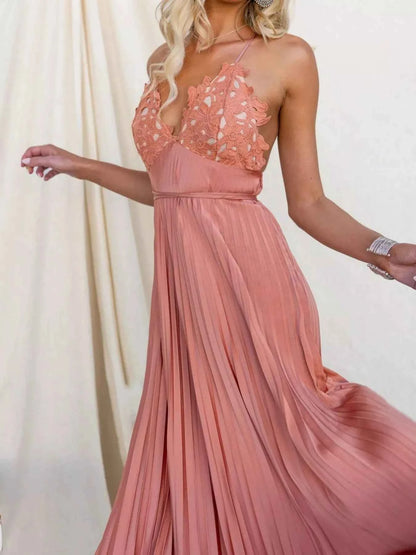 Pleated Backless Maxi Cami Dress