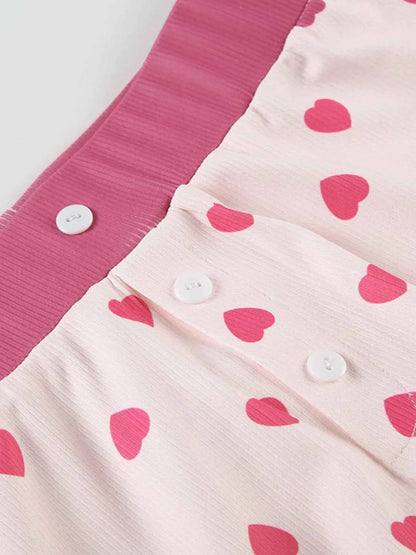 Heart Print Top and Shorts Loungewear Set