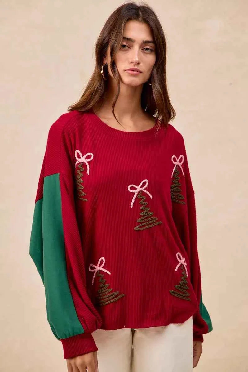 BiBi Christmas Theme Tree Embroidered Sweater