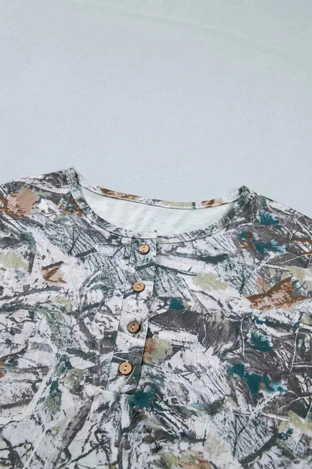 Abstract Woodland Print Tunic Henley T Shirt
