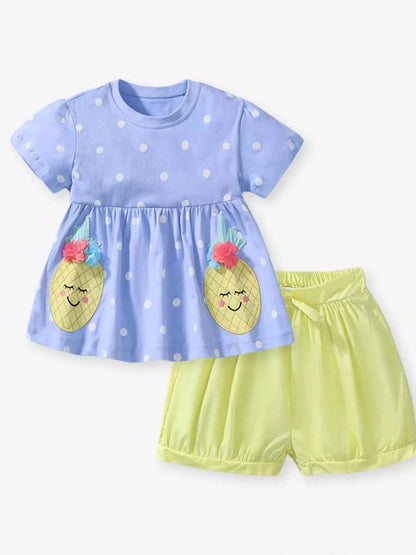 Children's Pineapple Applique Polka Dot Tee and Shorts Set