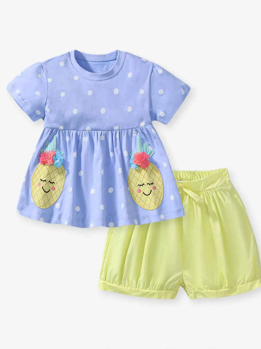 Children's Pineapple Applique Polka Dot Tee and Shorts Set