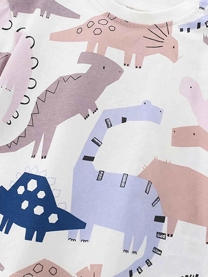 Children's Dinosaur Print Round Neck Top and Shorts Set