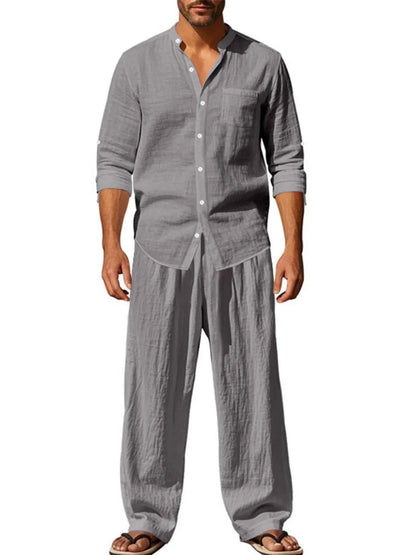 Men's Full Size Button Up Shirt and Pants Set Plus Size