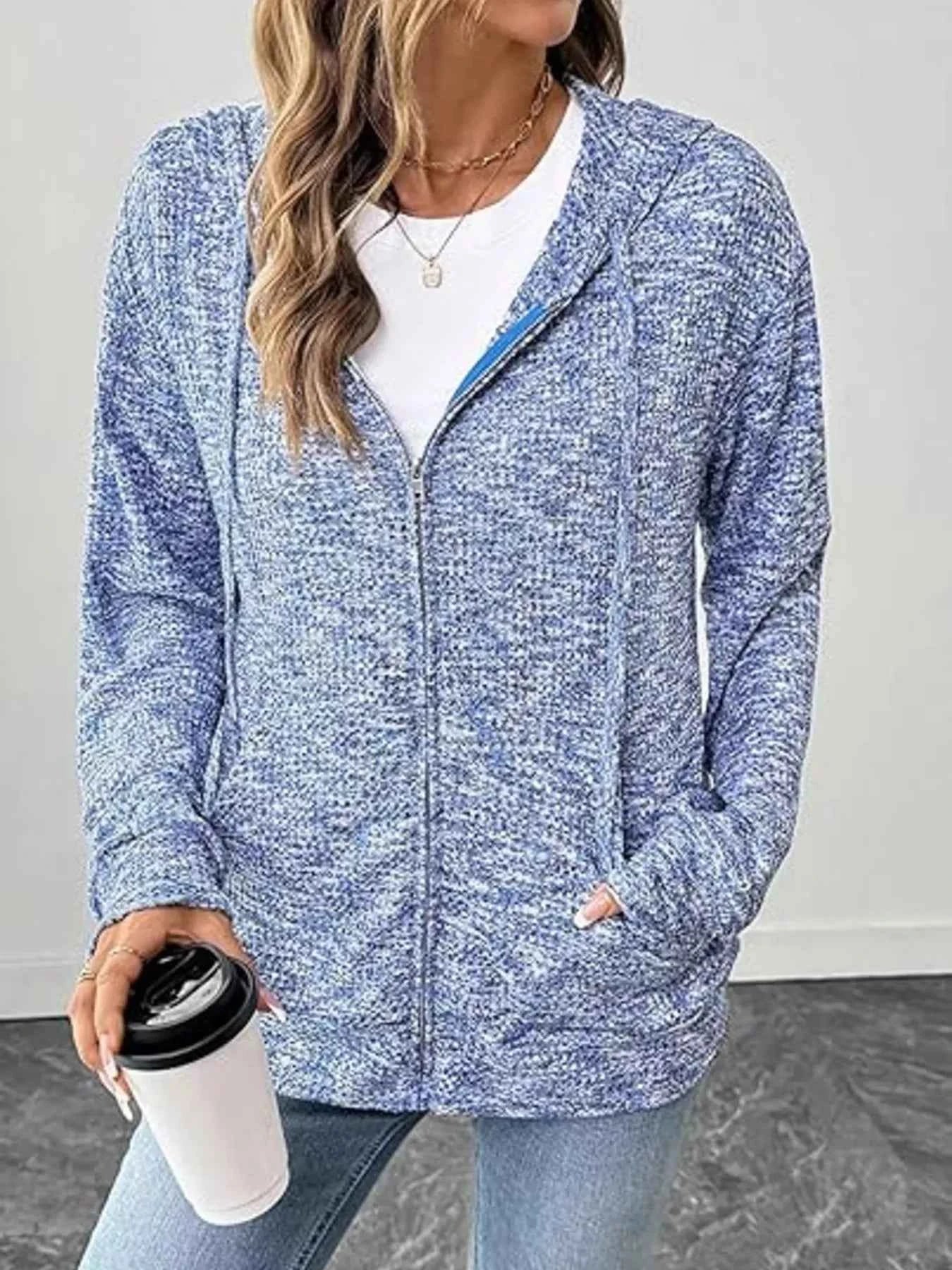 Textured Knit Zip-Up Jacket