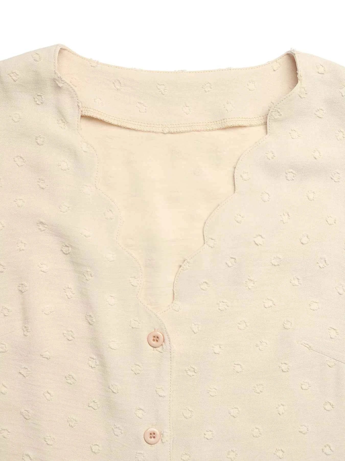 Swiss Dot Ruffled Button-Down Shirt