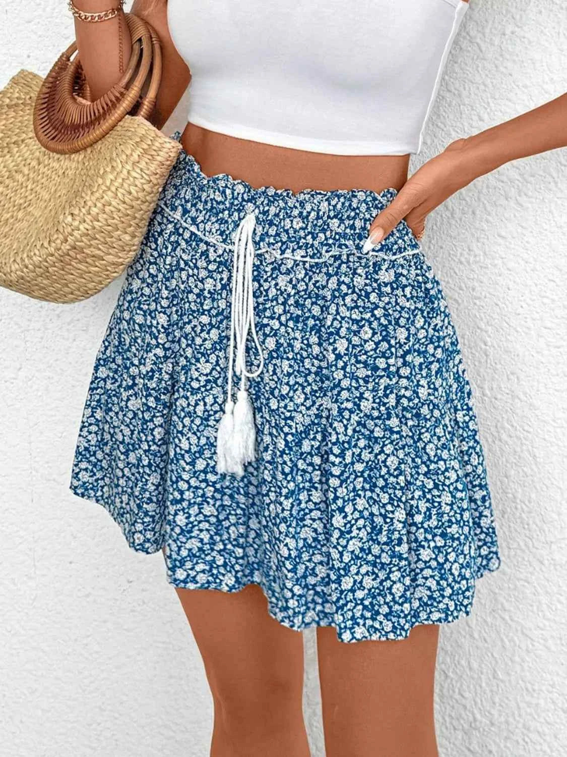 Tassel Floral Mini Skirt