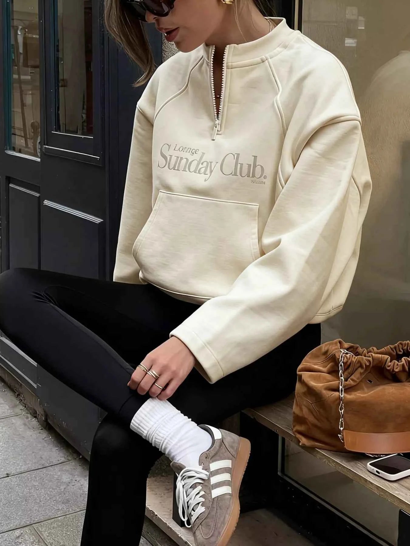 Quarter Zip Raglan Sleeve Sweatshirt