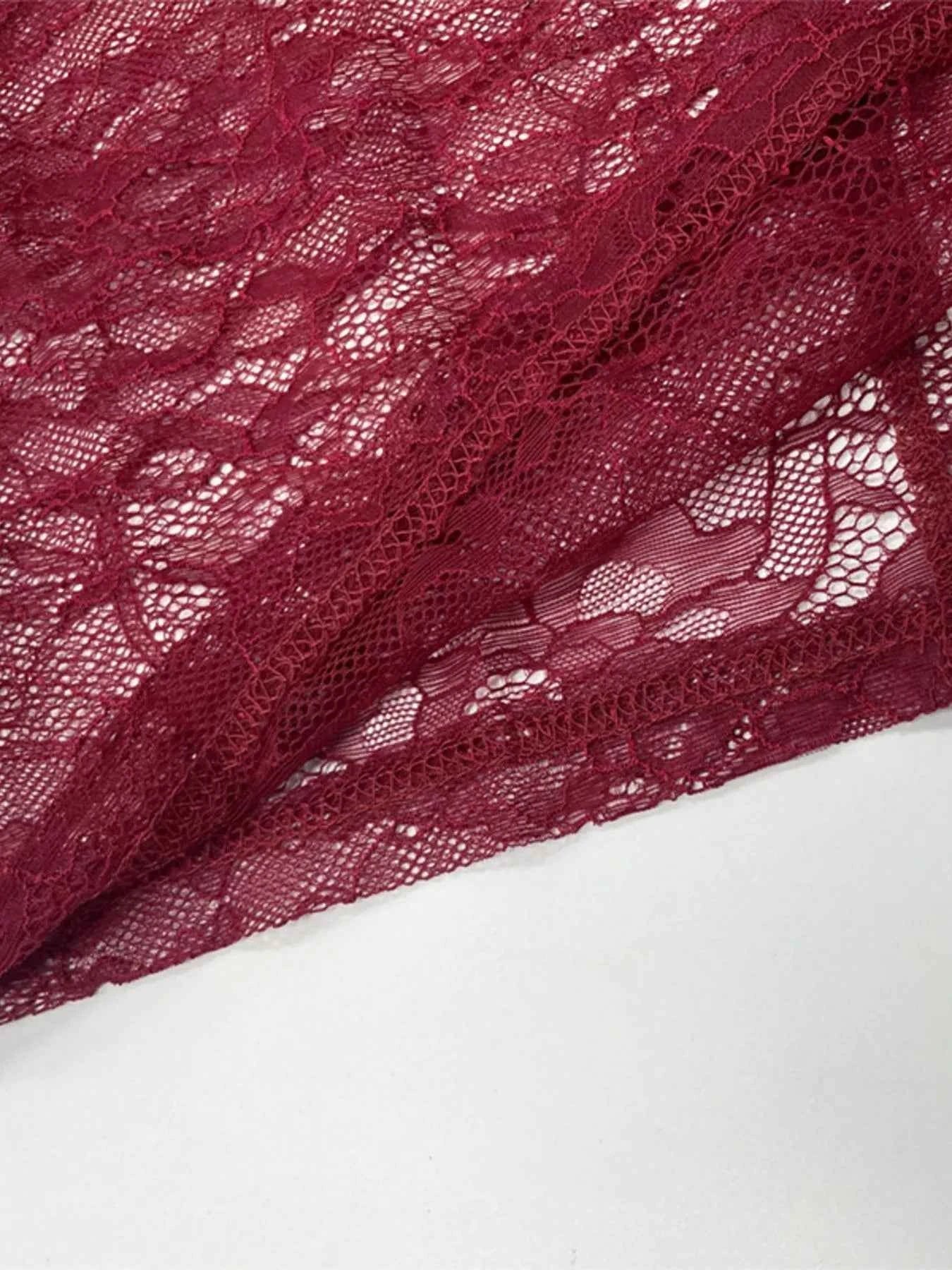 Lace Sheer Mock Neck Long Sleeve Maxi Dress