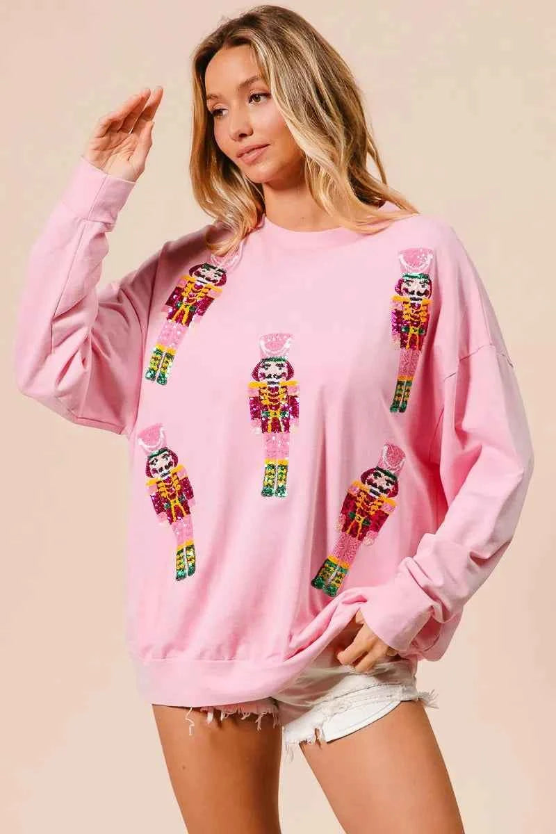 BiBi Sequin Nutcrackers Embroidery Christmas Sweatshirt