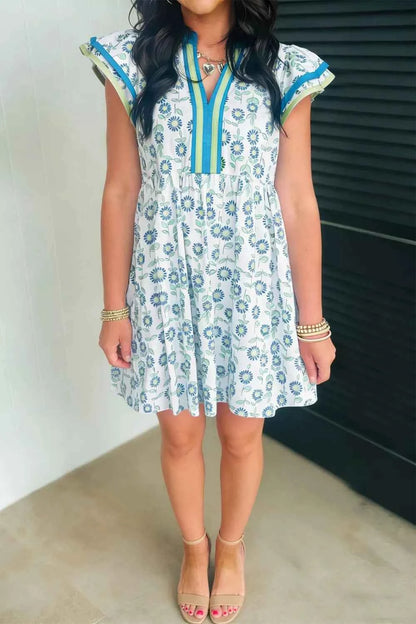 Printed Notched Cap Sleeve Dress