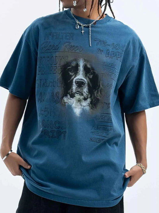 Men's Dog Graphic Short Sleeve Oversized T-Shirt