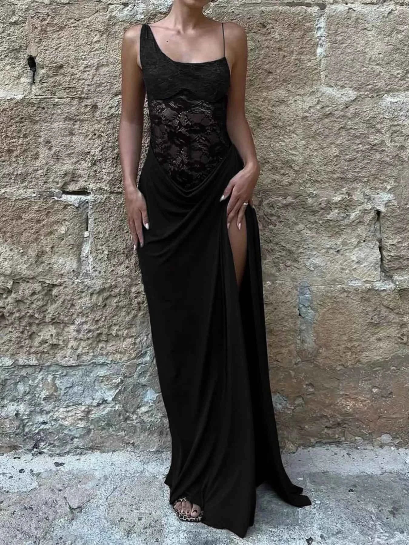 Split Lace Bodice Maxi Dress