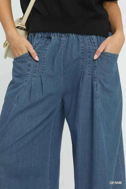 Umgee Stone Washed Wide Leg Pants