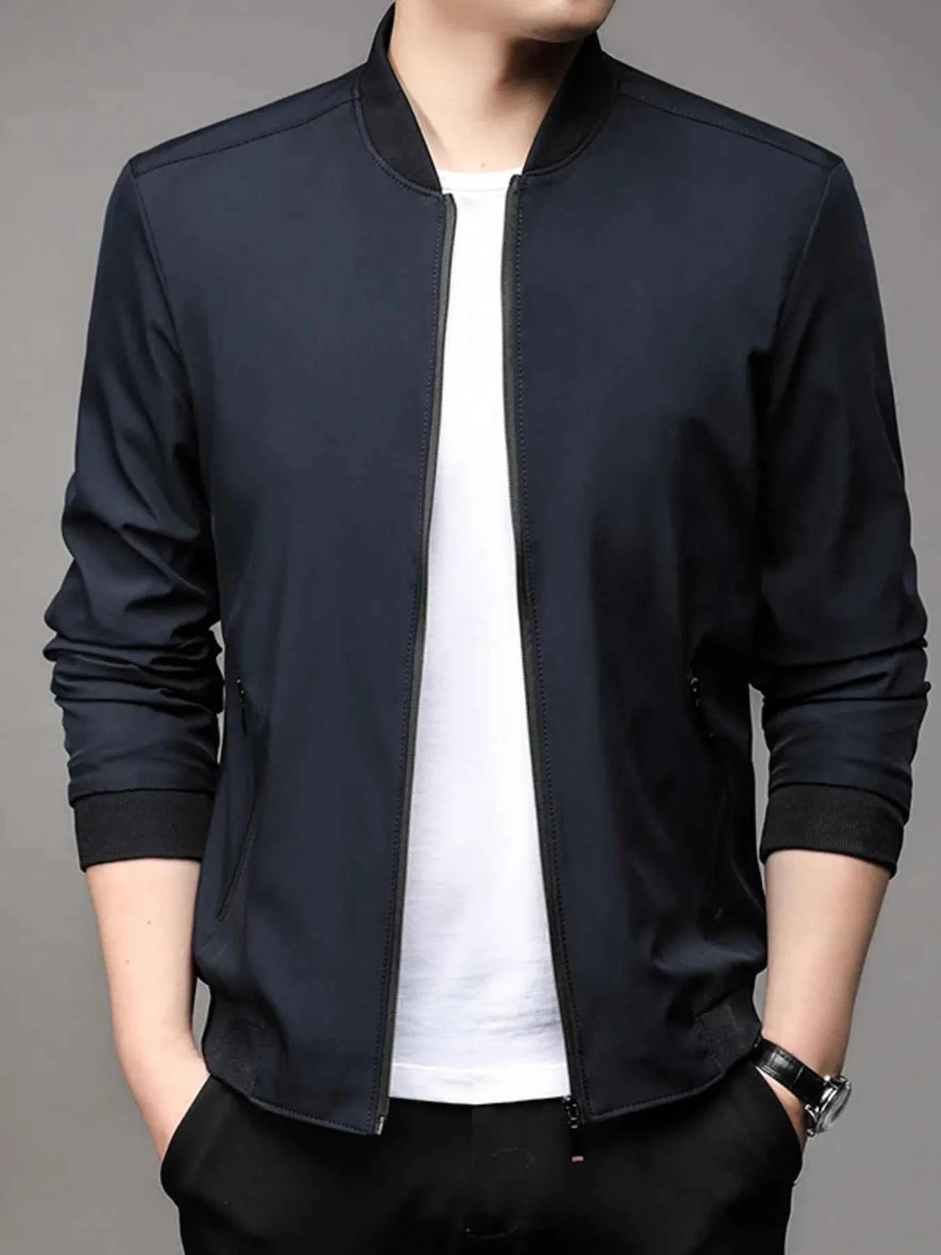 Men's Plus Size Full Zip Front Closure Bomber Jacket with Pockets