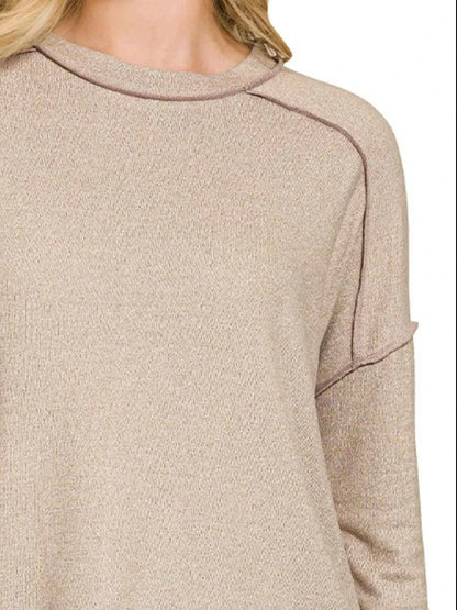 Zenana Full Size Melange Hacci Exposed Seam Hi-low Tee Plus Size