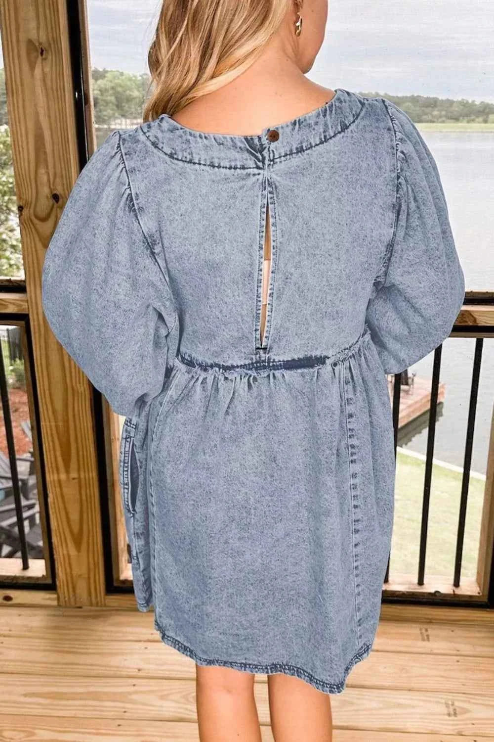 Vintage Wash Denim Dress with Pockets