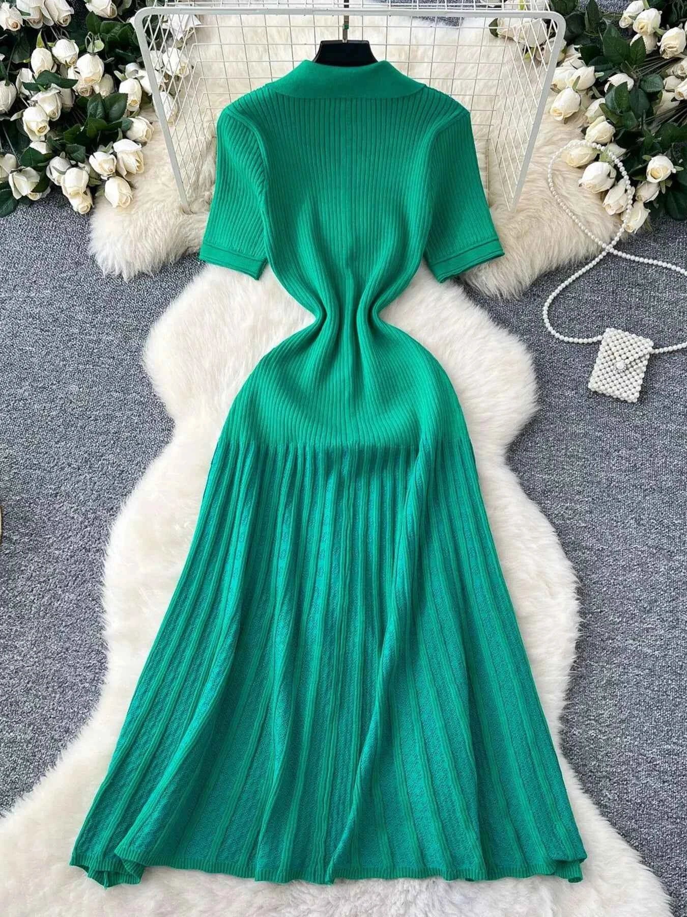 Button Front Short Sleeve Knit Dress