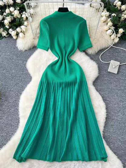 Button Front Short Sleeve Knit Dress