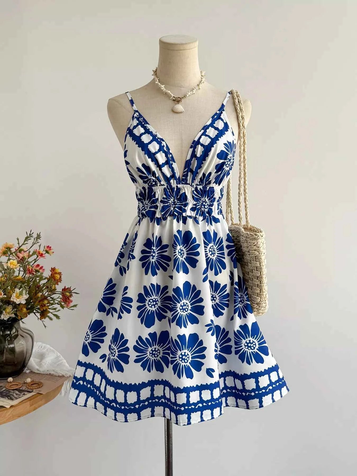 Floral Print V-Neck Mini Dress