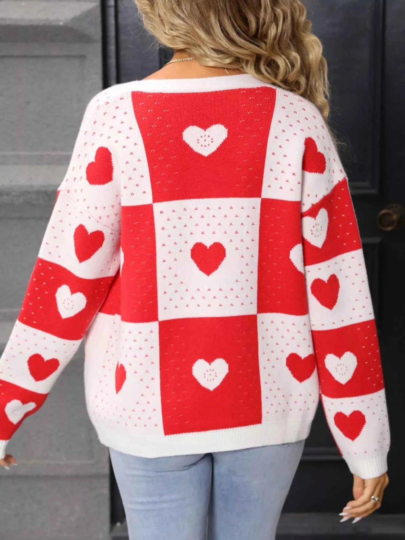 Valentine's Day Heart Pattern Knit Cardigan