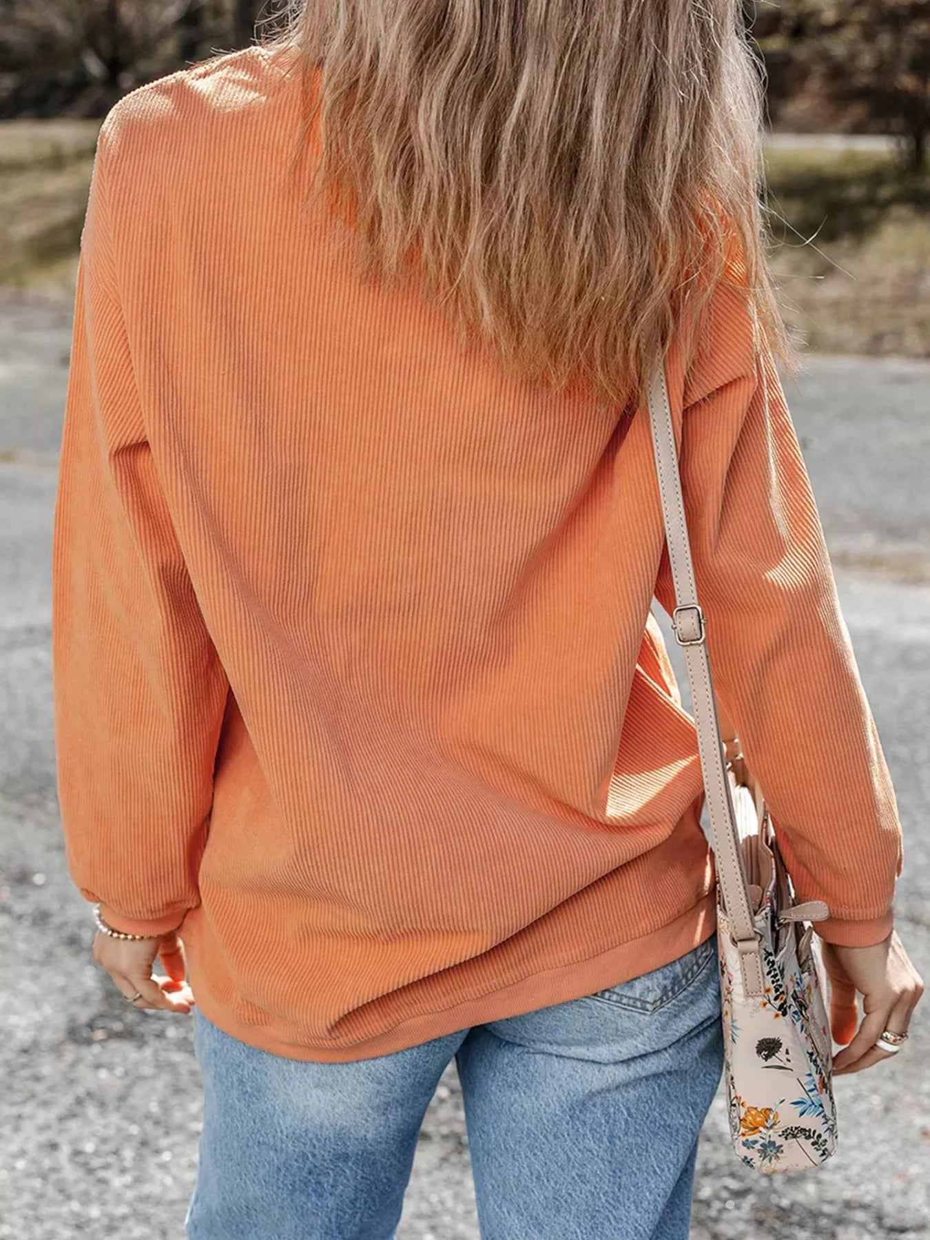 Halloween Ghost Sequin Patched Twisted Ribbed Texture Sweatshirt